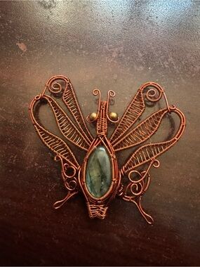 Copper Wire Butterfly Pendant with Labradorite